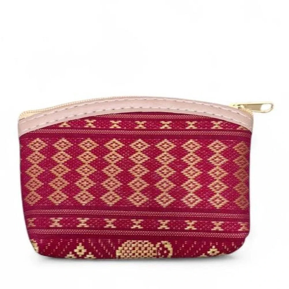 Boho Ethnic Coin Purse Mini Traditional Geometric Elephant Southeast Asian Thai